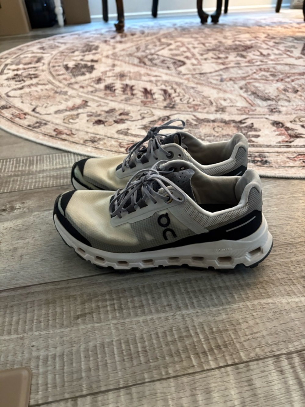 On Running Cream and Gray Women's Running Shoes